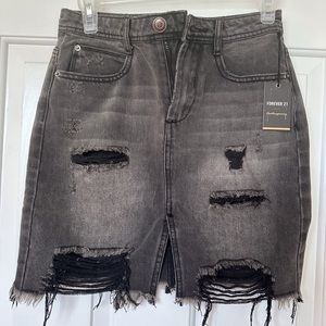 NWT Black Forever21 Distressed Denim Skirt